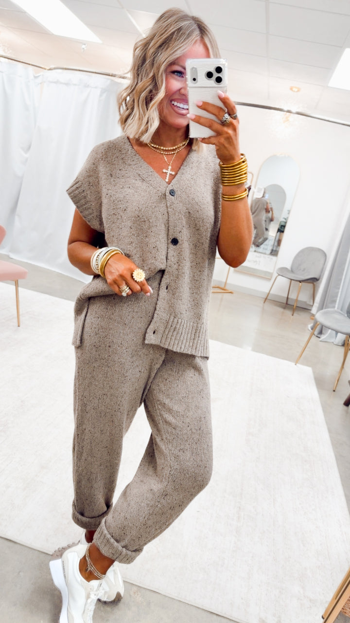 Channing Oversized Sweater Vest & Pants-Mushroom
