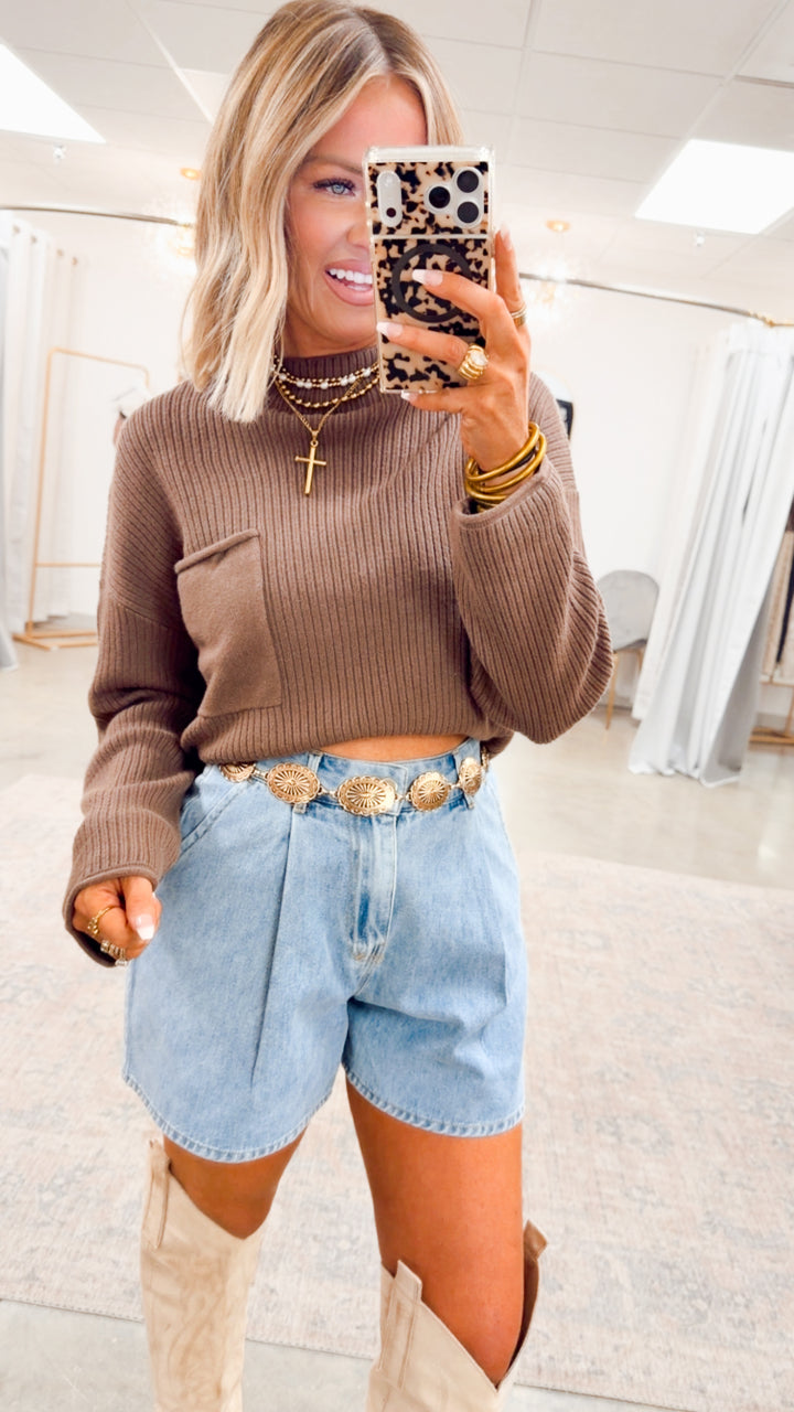 Tessa Mock Neck Sweater-Mocha