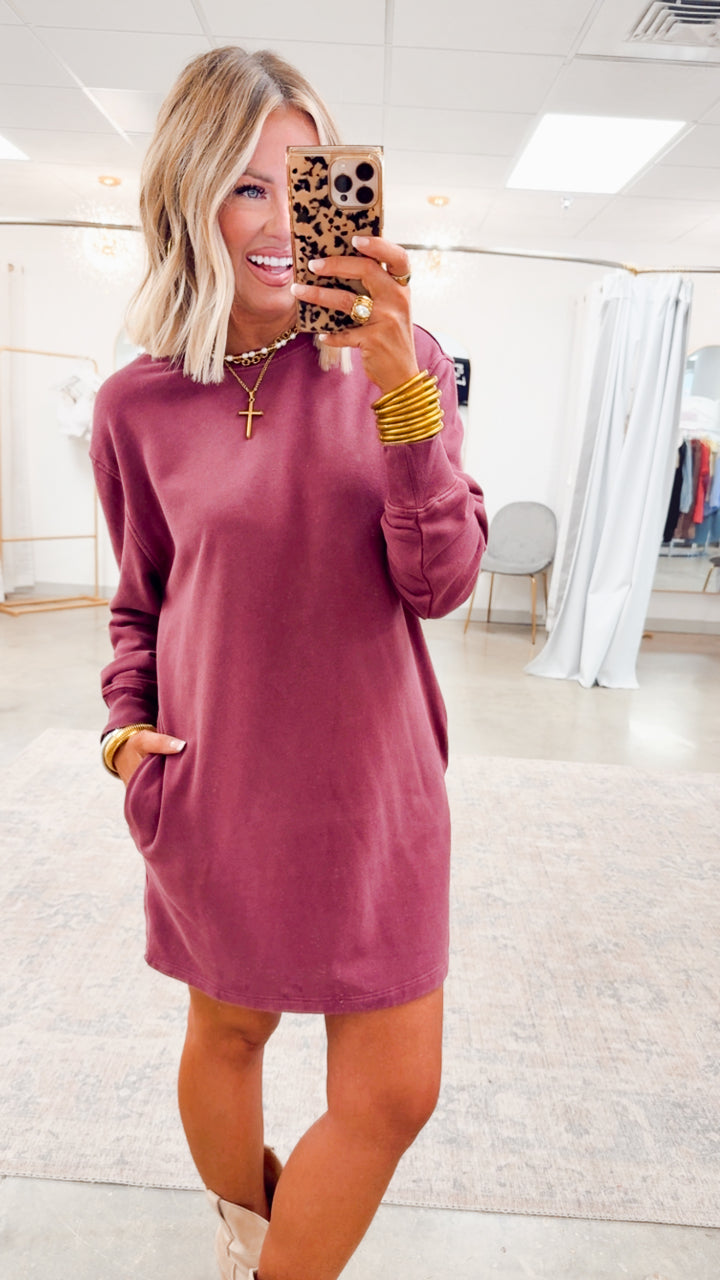 Mila Sweatshirt Dress-Dark Cherry