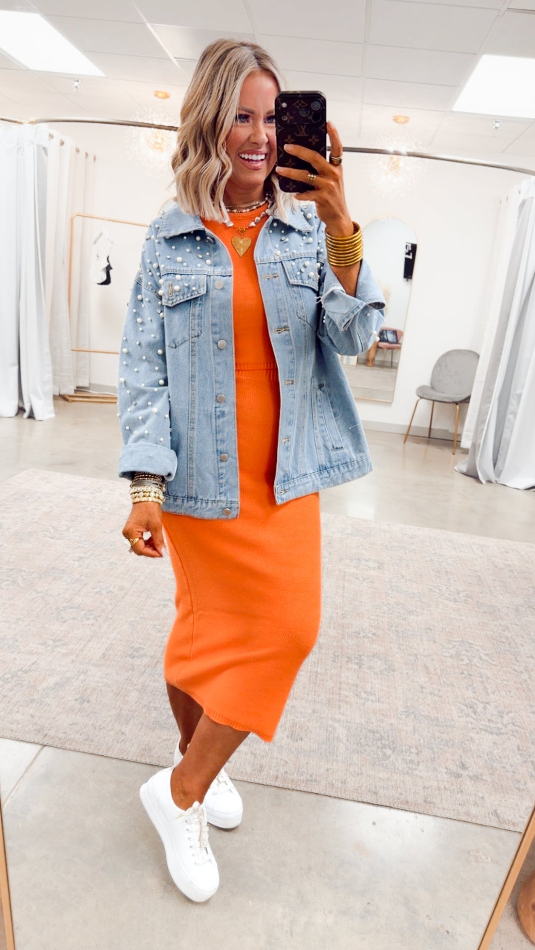 denim blazer dress Pearl and Rhinestone Denim Jacket S/M