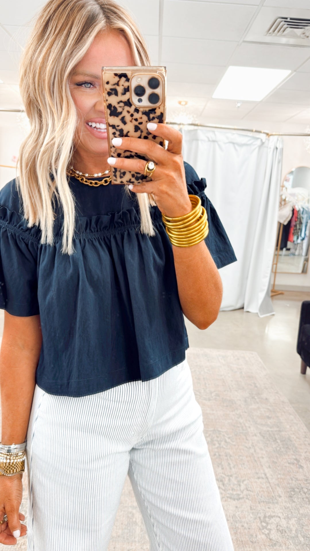 Camryn Cropped Blouse-Navy