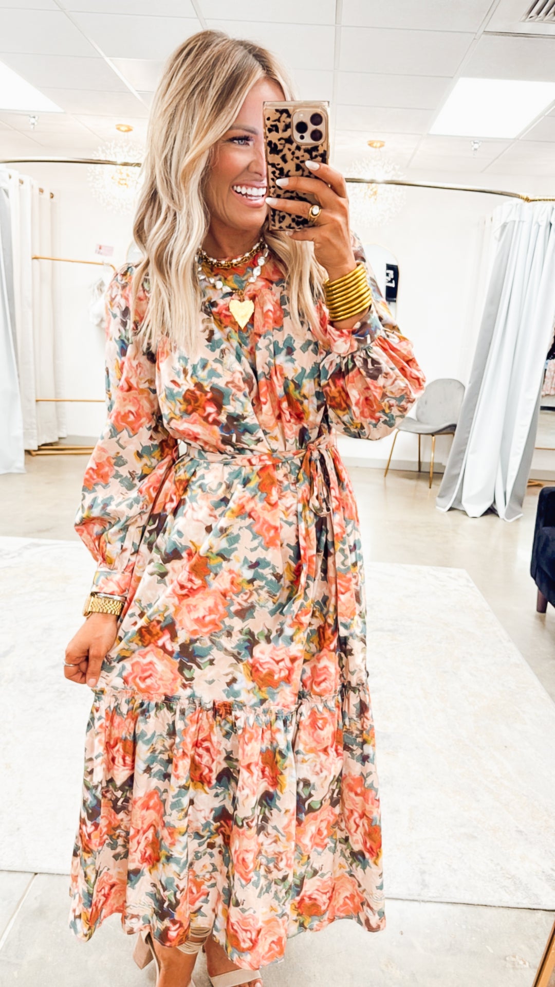 Copper Blooms Midi Dress