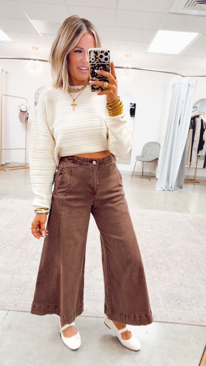 The Arden Wide Gaucho Denim- Brown