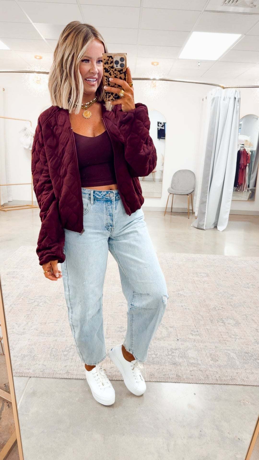 Naomi Quilted Bomber Jacket-Dark Cherry