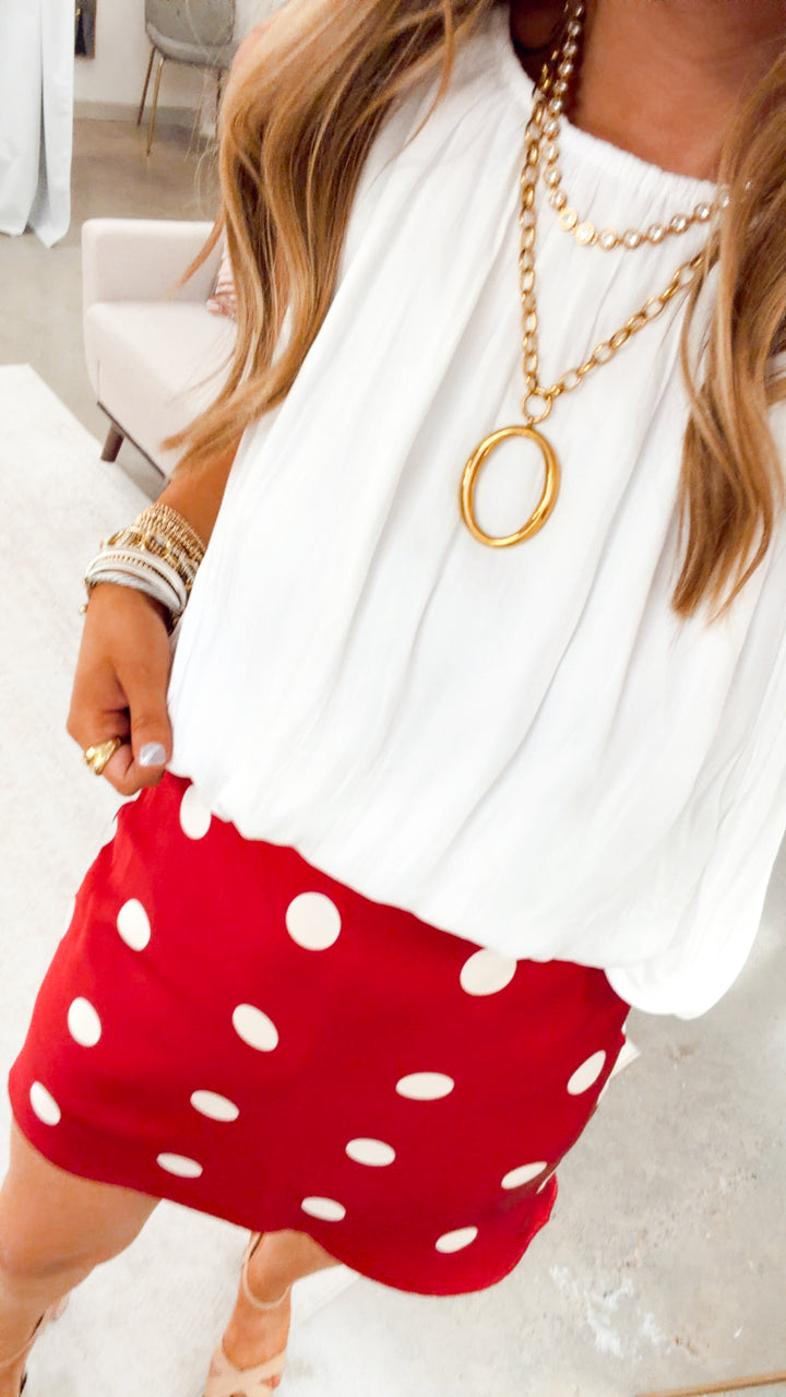 The Mara Bubble Hem Tank-White
