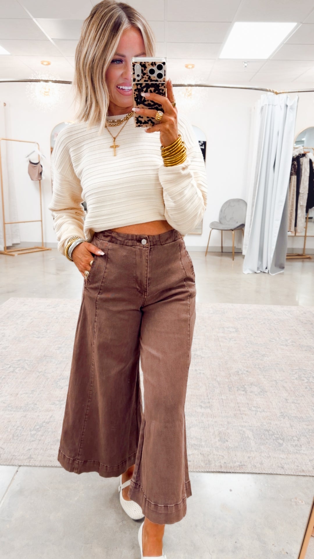 The Arden Wide Gaucho Denim- Brown