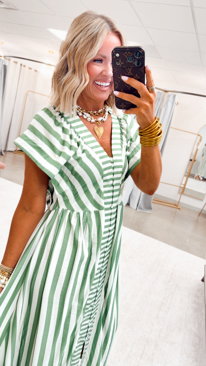 The Harbor Stripe Midi Dress-Green