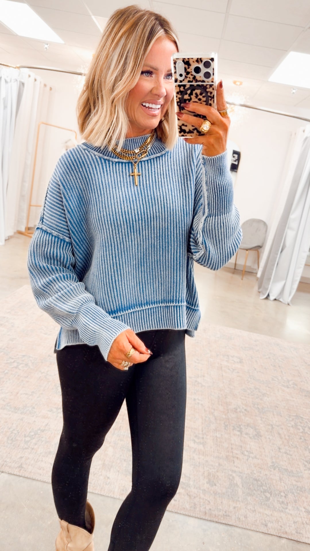 Breezy Cropped Sweater-Classic Blue