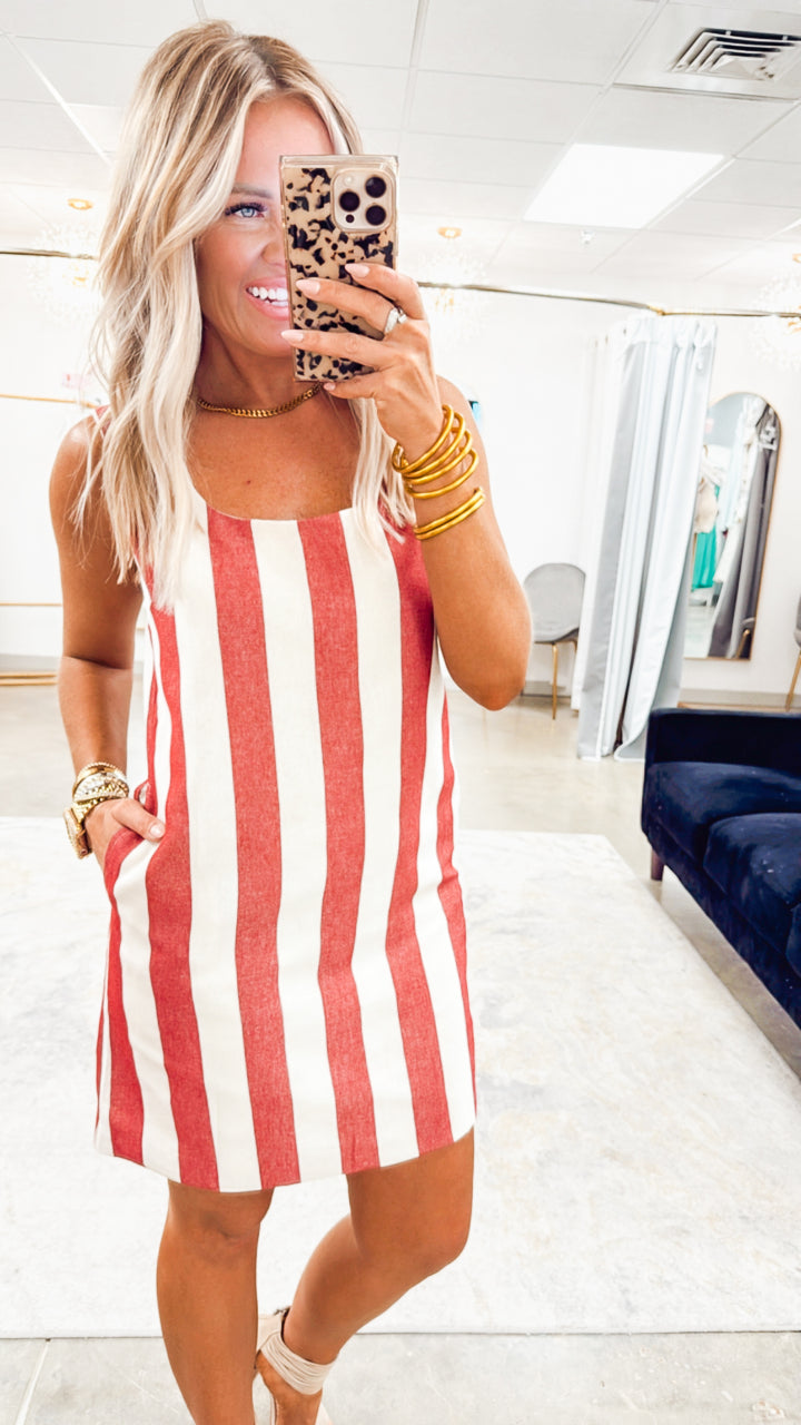 Sunset Stripe Dress-Red