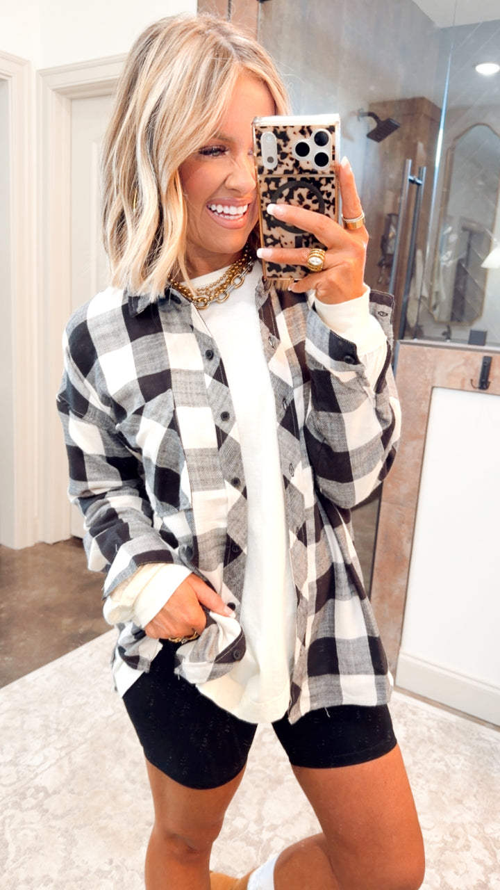 Buffalo Check Flannel Top-Cream/Black