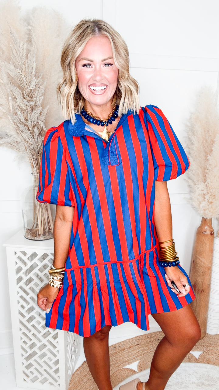 The Harbor Belle Mini Dress-Navy/Red
