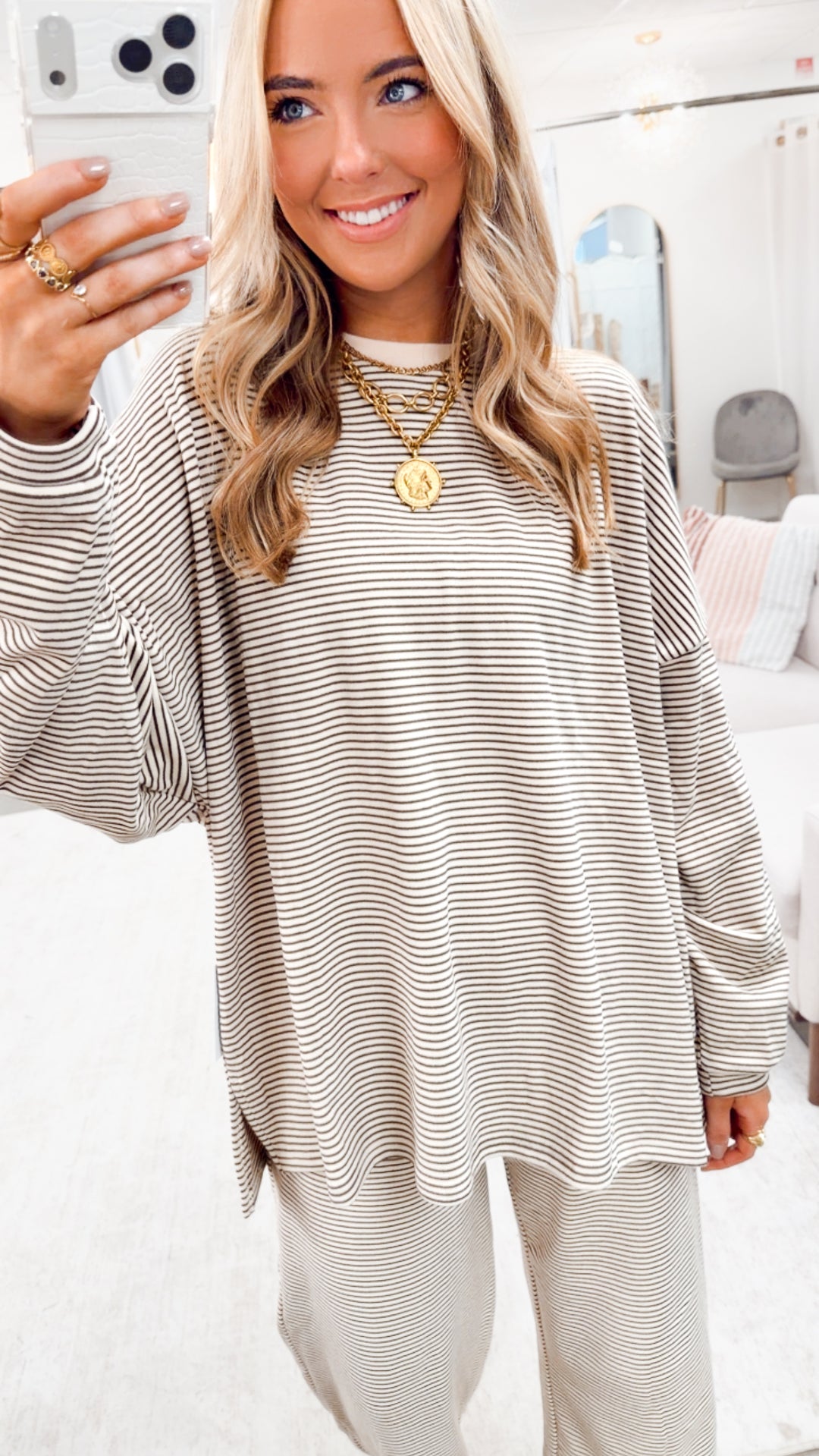 The Levi Striped Top-Almond
