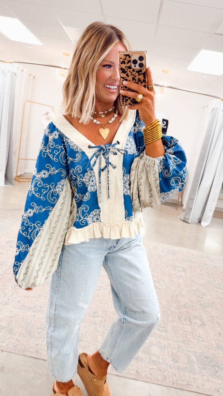 Gizelle Balloon Sleeve Blouse-Blue