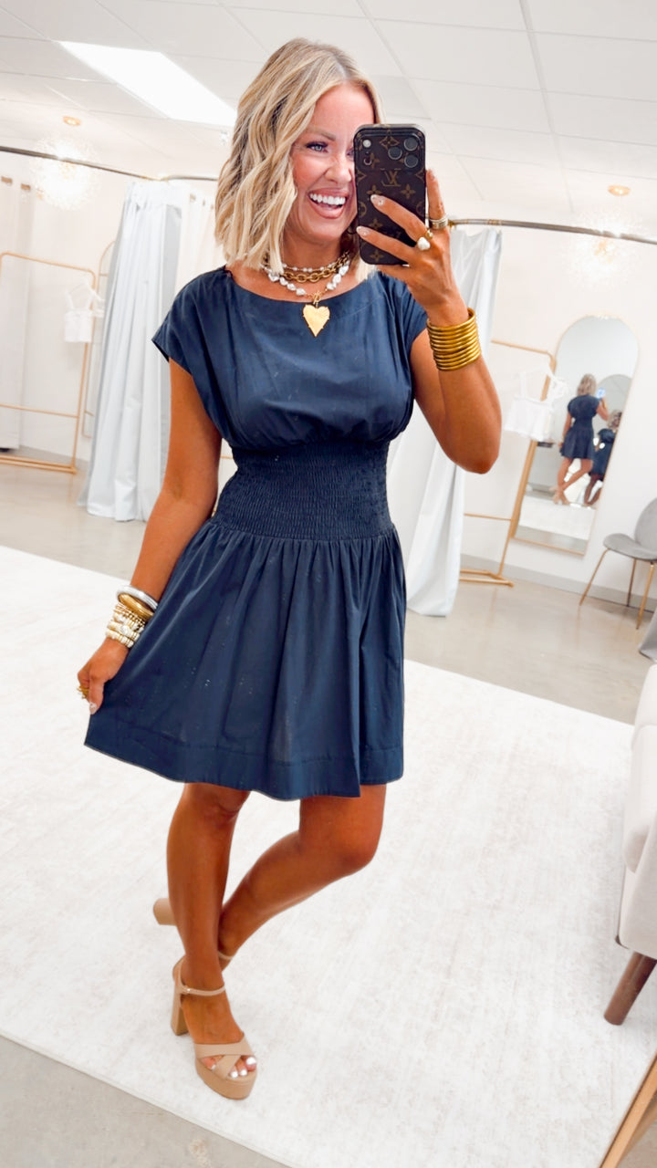 The Elin Poplin Dress-Midnight