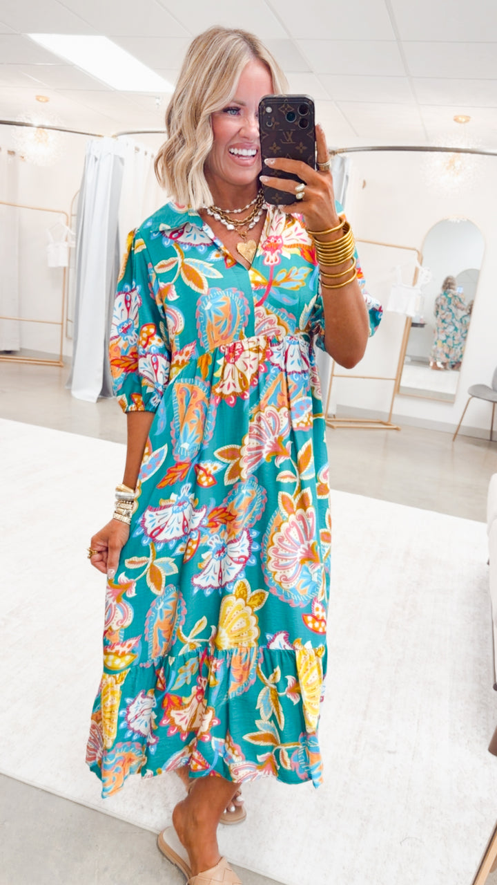 The Vespera Paisley Midi Dress