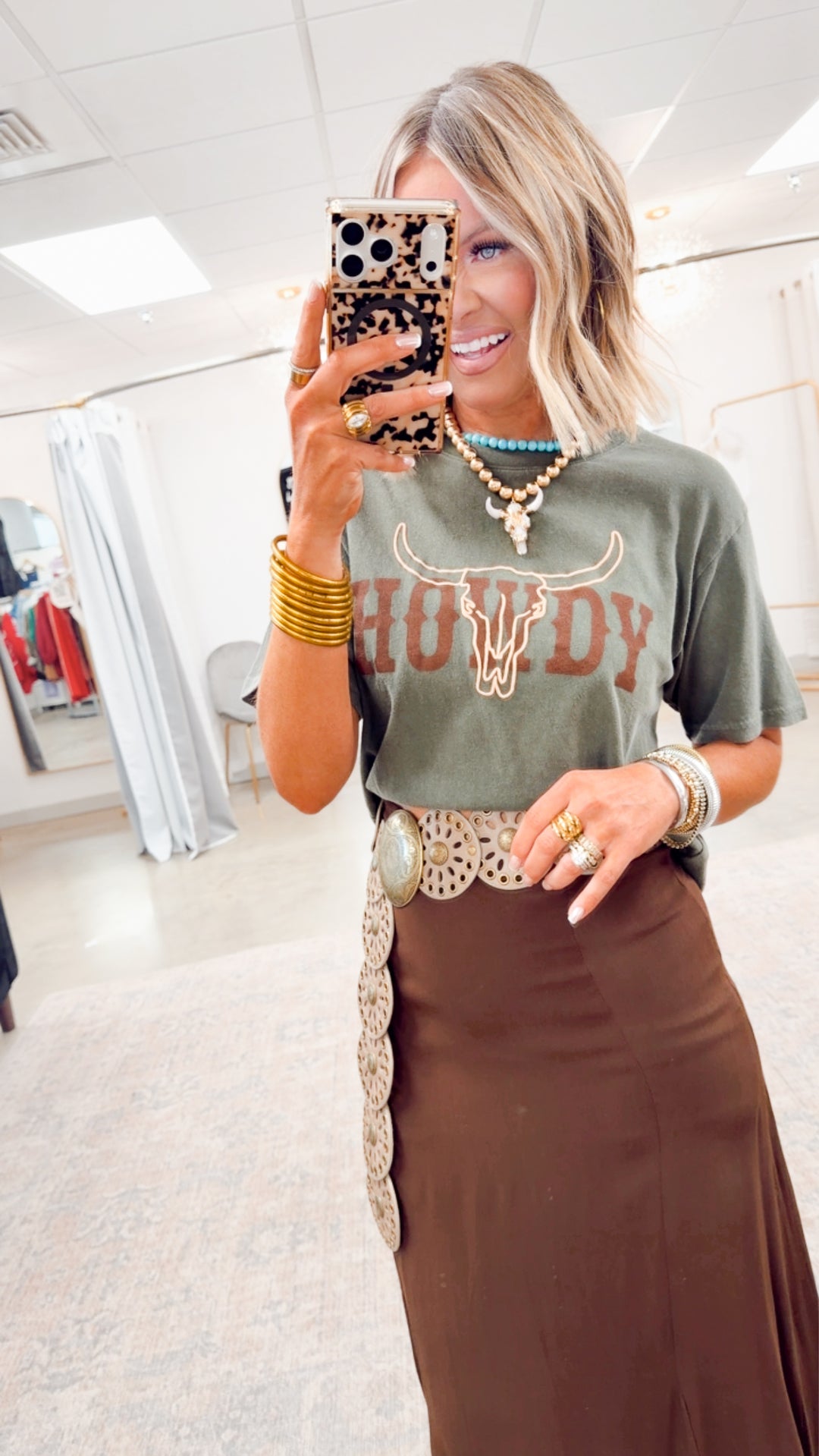 Howdy Longhorn Tee-Olive