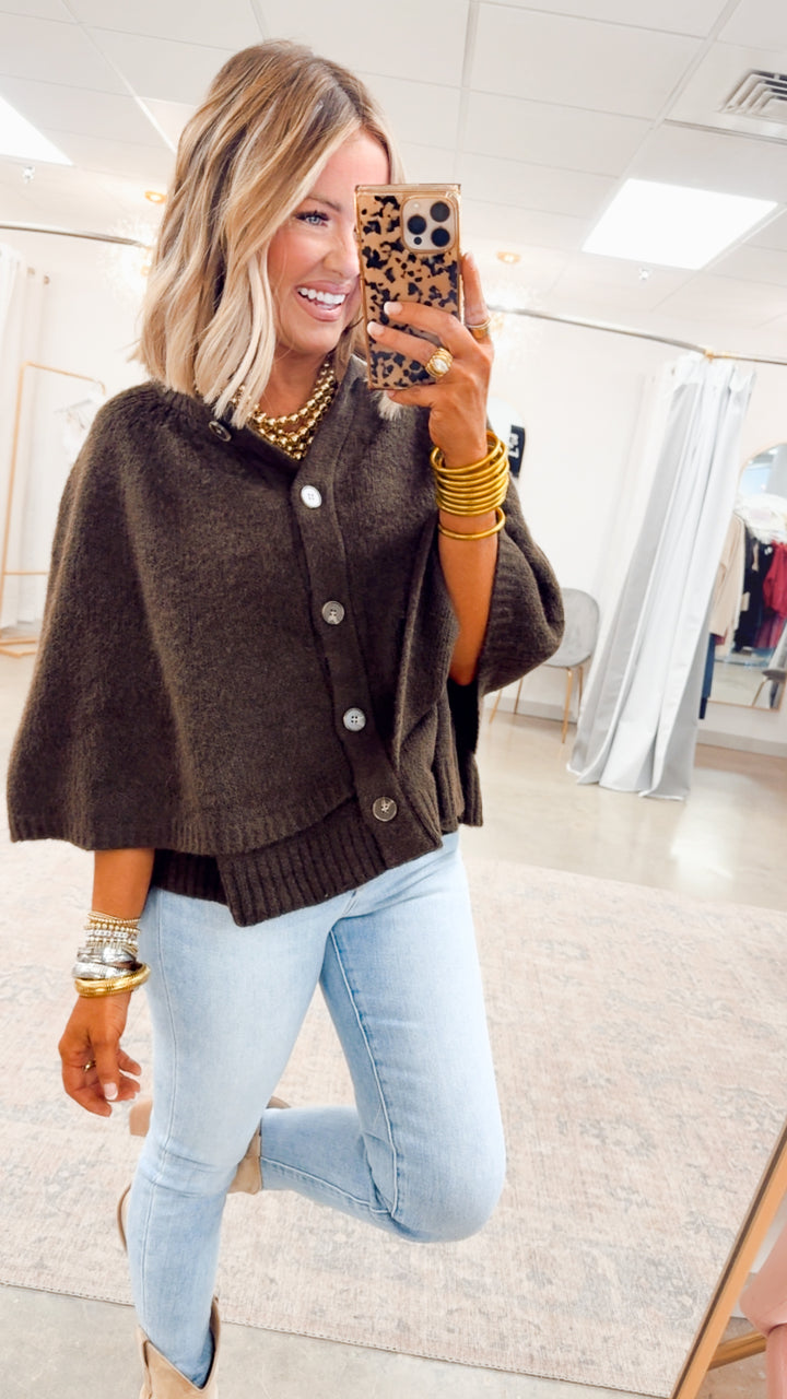 Sweater Cape Cardigan-Espresso