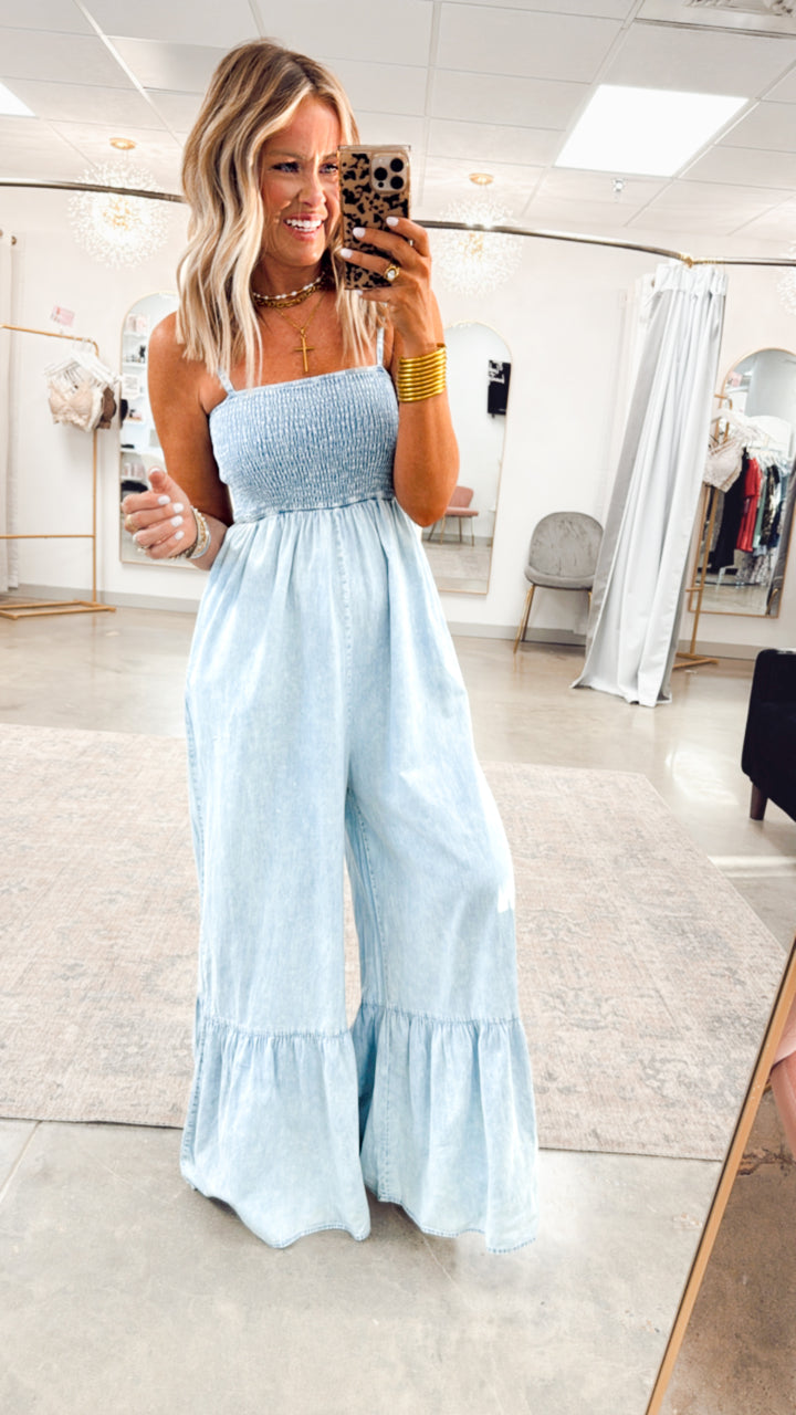 Breeze Mineral Wash Jumpsuit-Light Denim