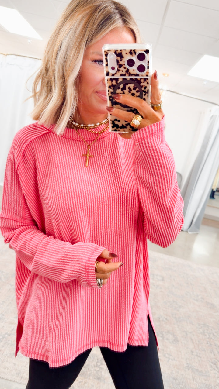 The Haisley Ribbed Top-Fuchsia
