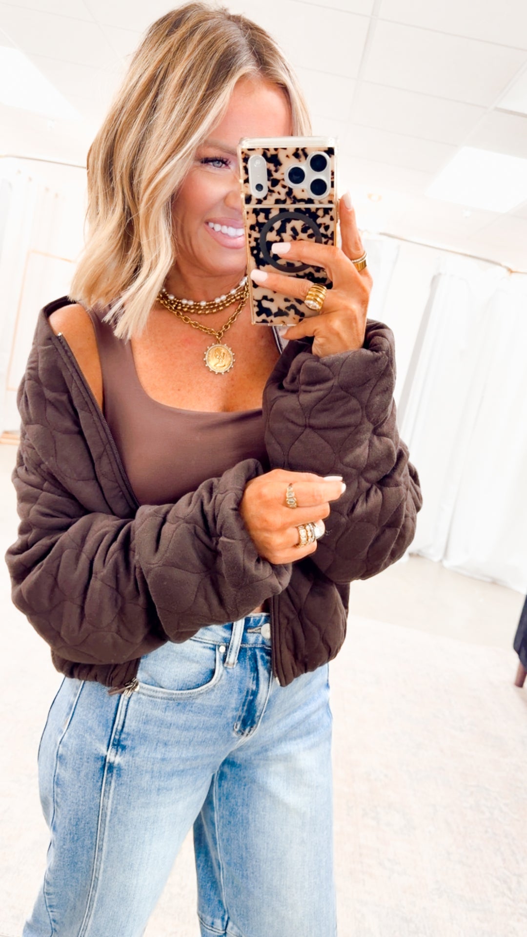 Naomi Quilted Bomber Jacket-Espresso