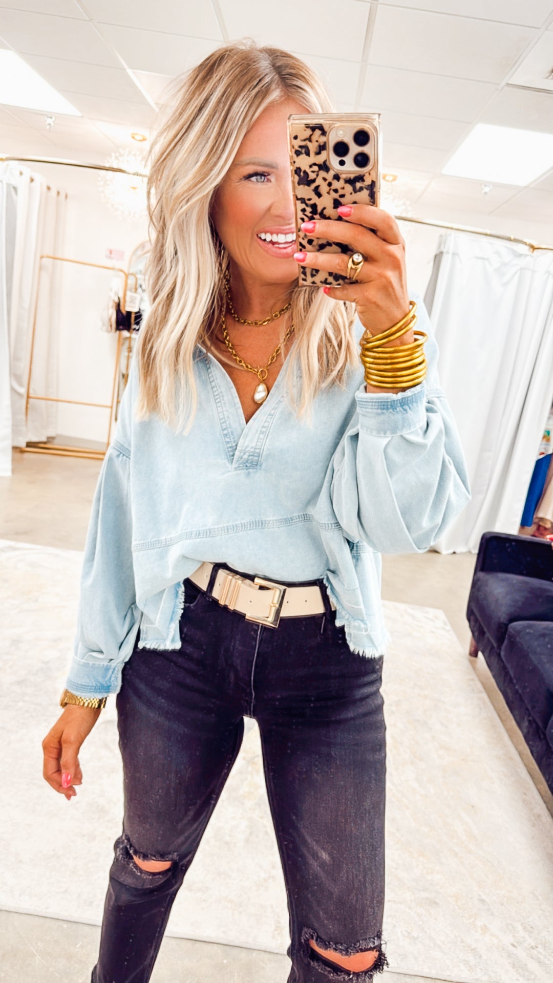 Avery Mineral Wash Denim Top
