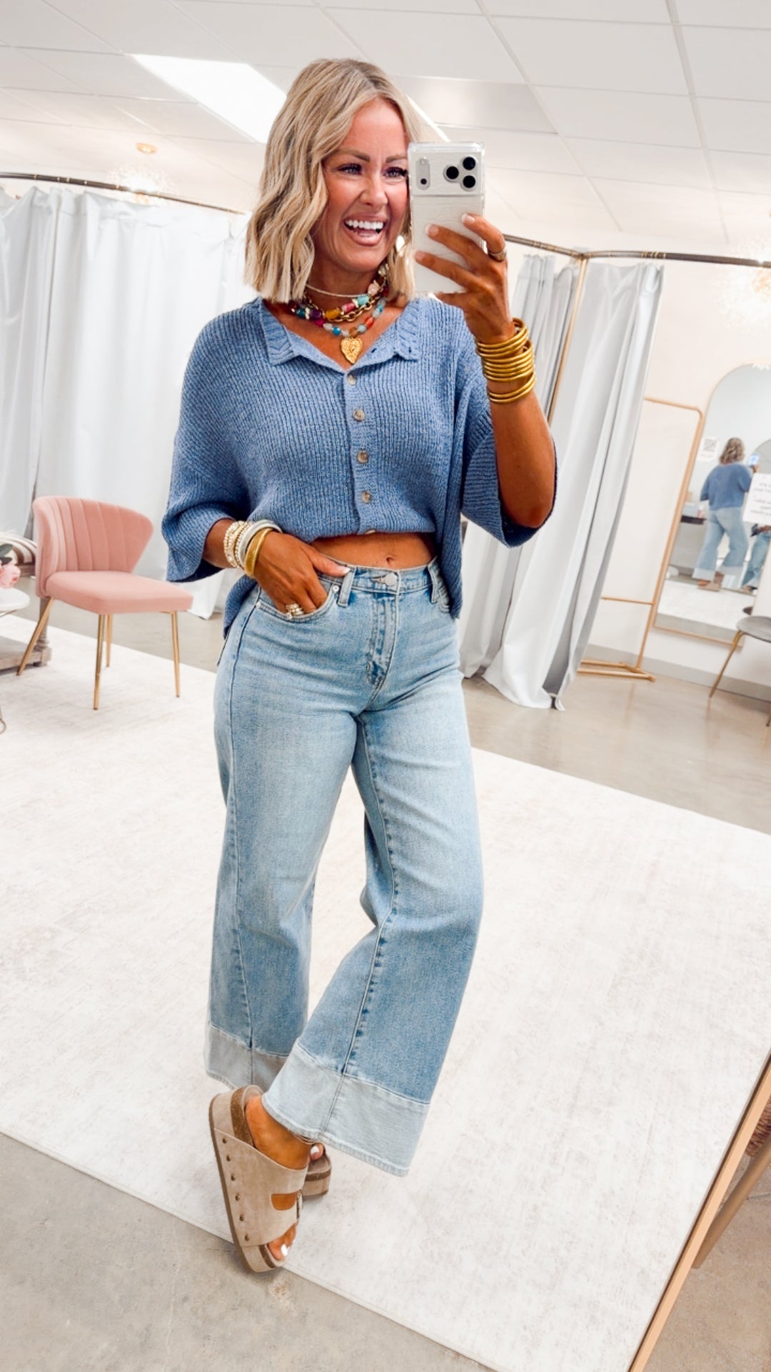The Brandi Button Down Cardigan-Dusty Blue