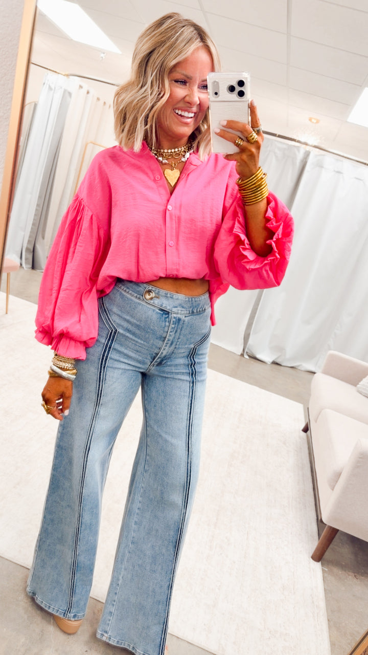 The Lucia Puff Sleeve Blouse-Fuchsia