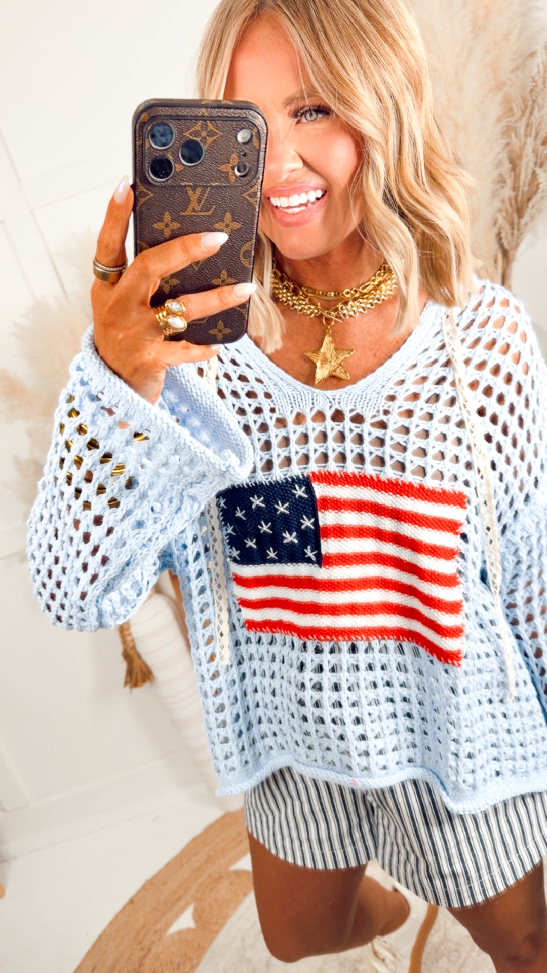 The All-American Sweater Top-Blue