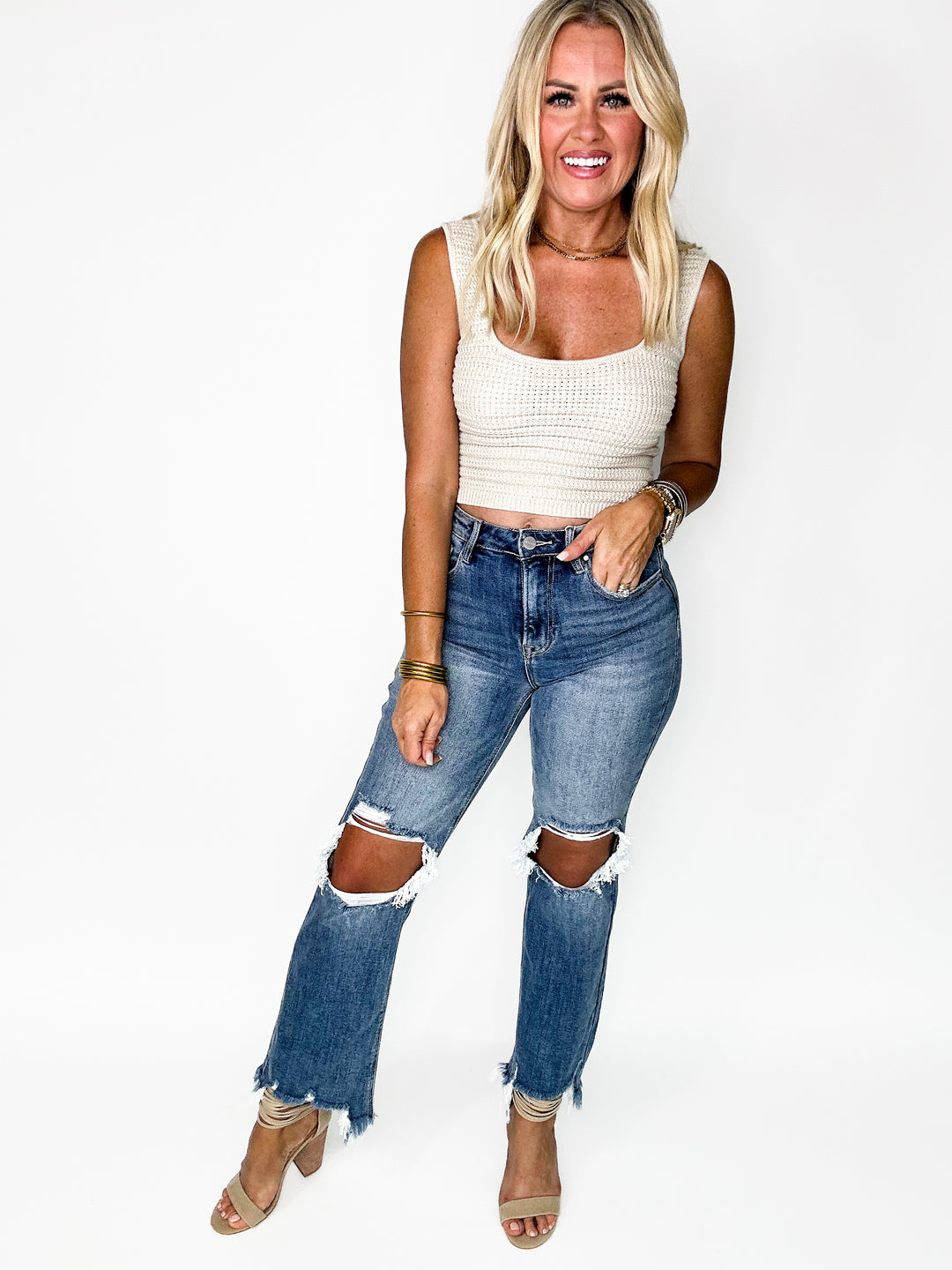 Boho Crochet Knit Crop Tank Top