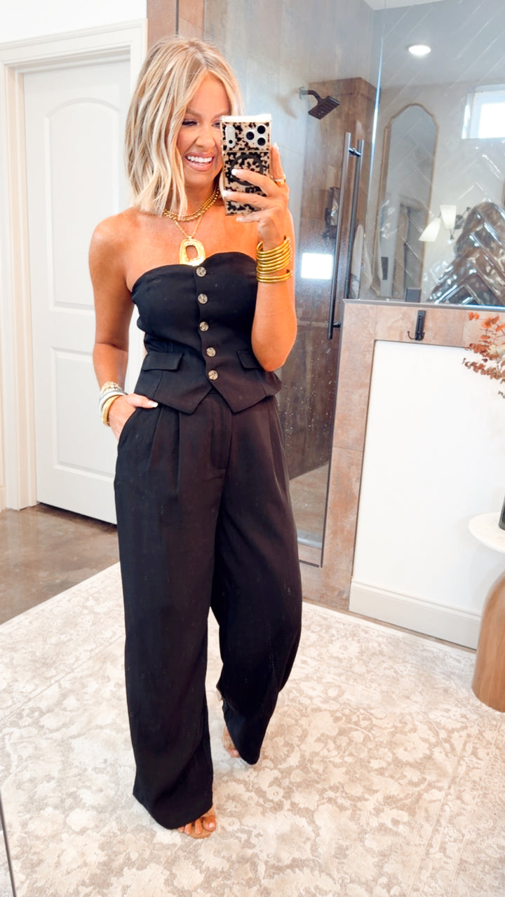 Cambria Crop Top and Wide Leg Pants Set-Black