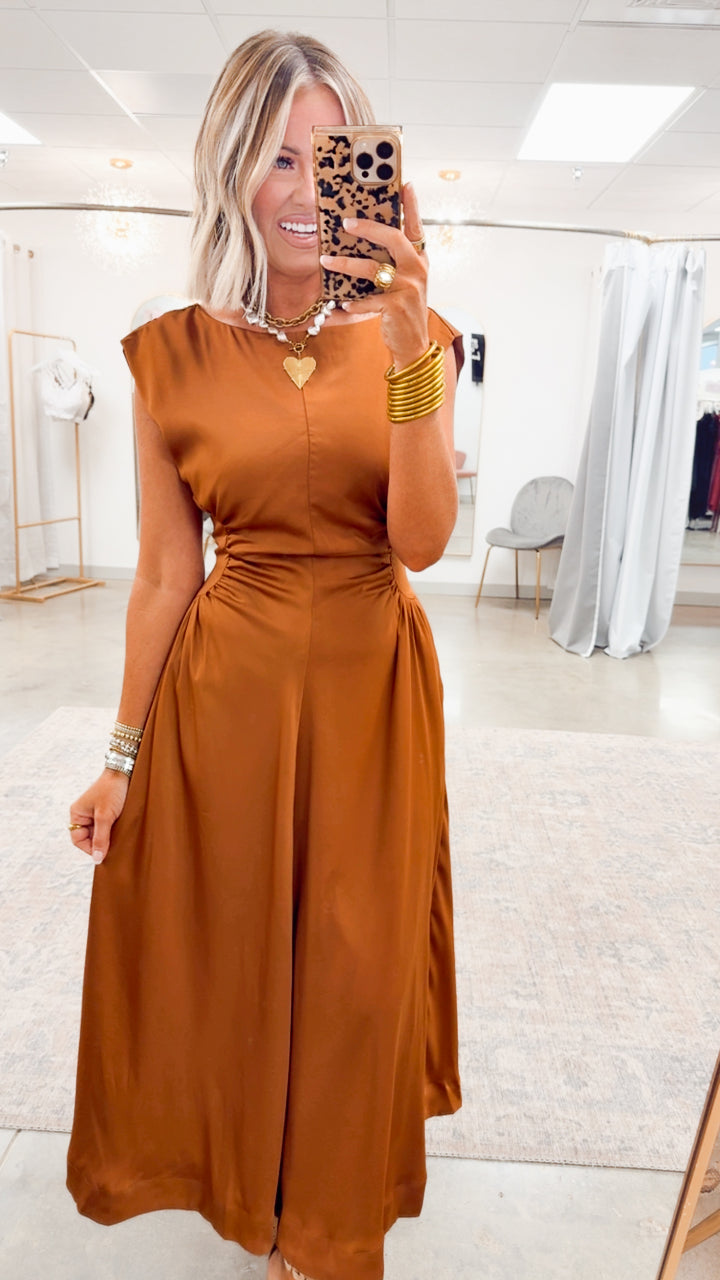The Luminara Satin Midi-Terracotta