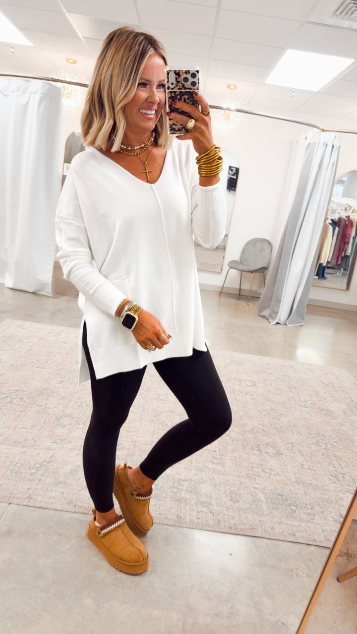 The Laramie Hi-Low Sweater-Ivory