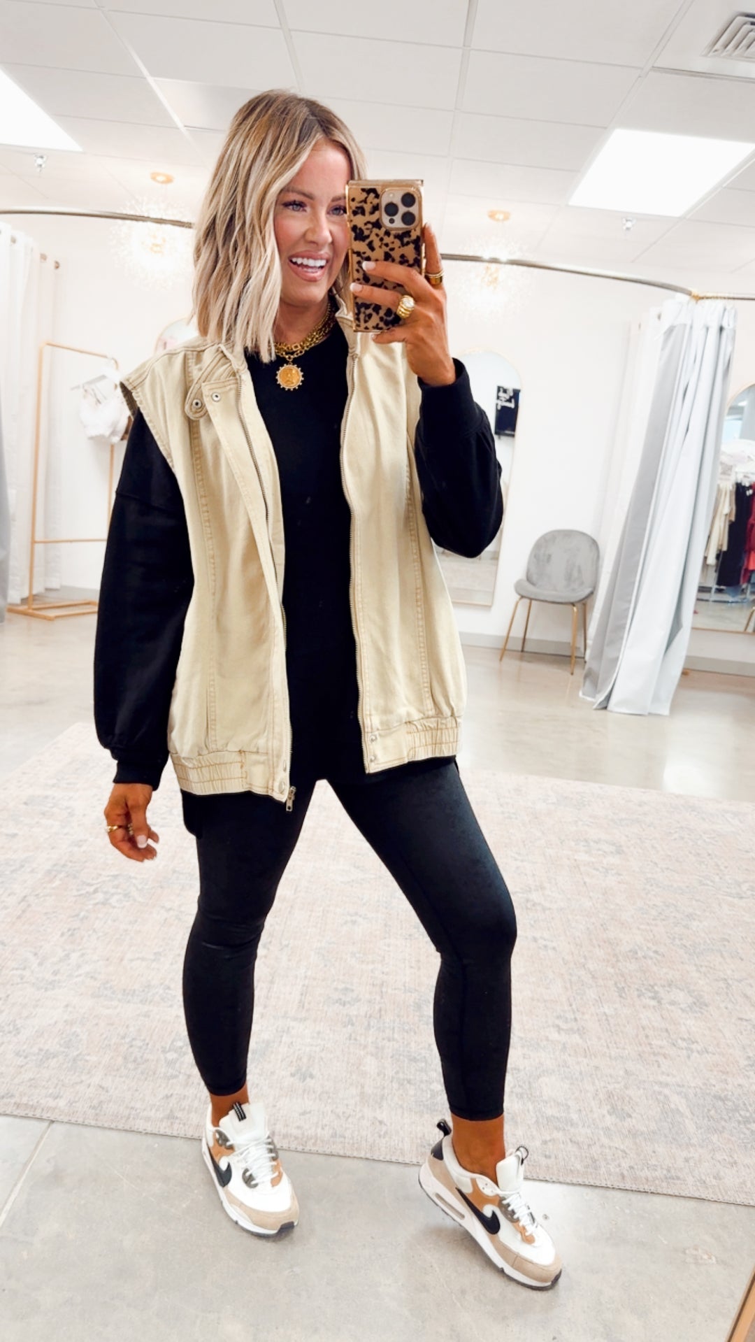 Denim High Neck Vest-Sandstone