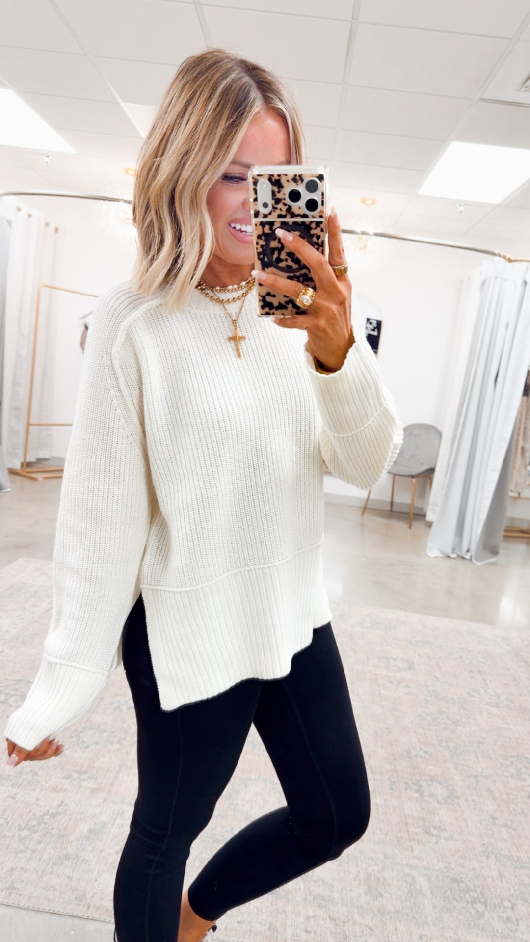 Rolled Short Sleeve V-Neck Top-Bone