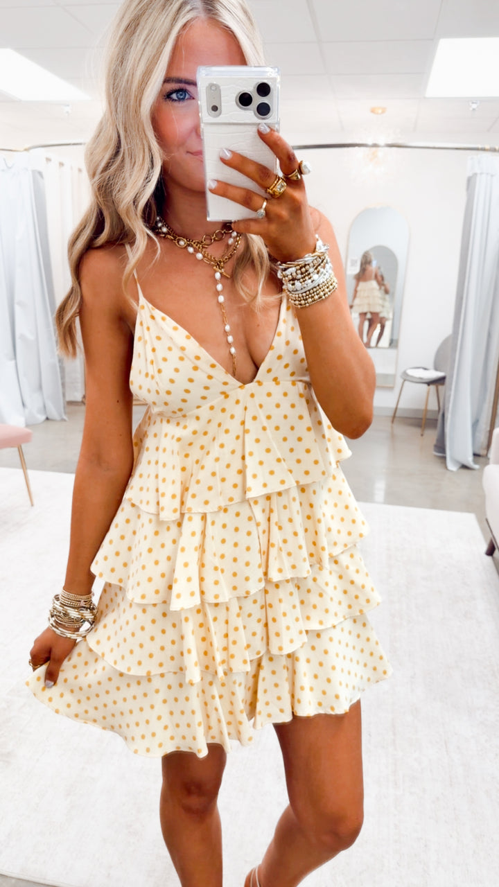 The Dotty Belle Mini Dress-Lemon
