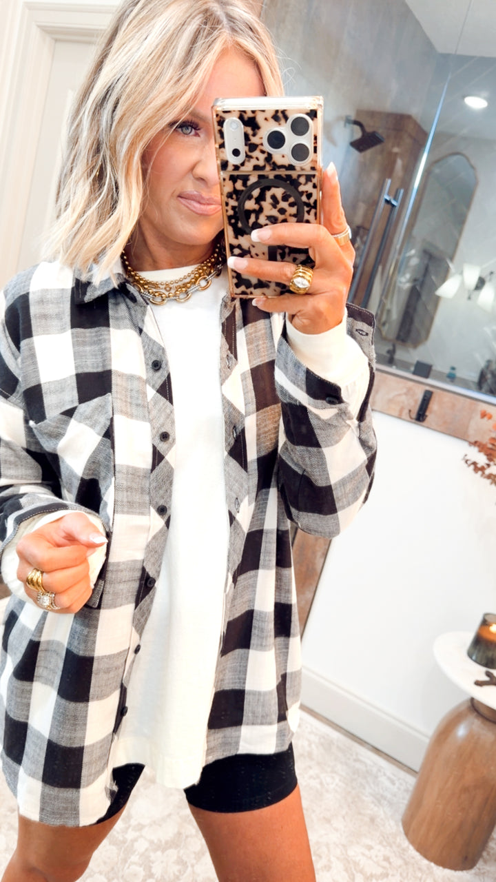 Buffalo Check Flannel Top-Cream/Black