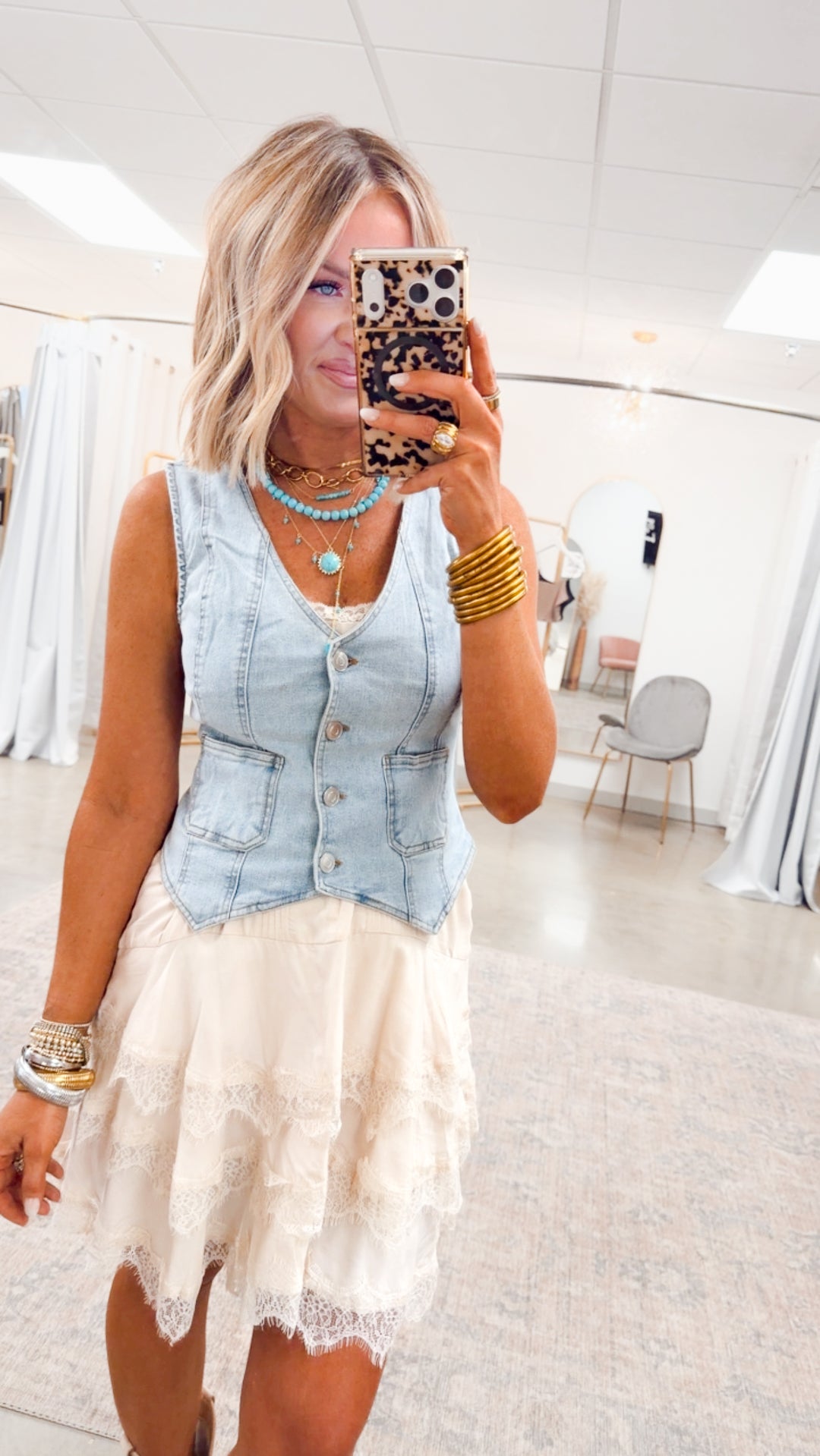 Scallop Lace Slip Mini Dress-Cream