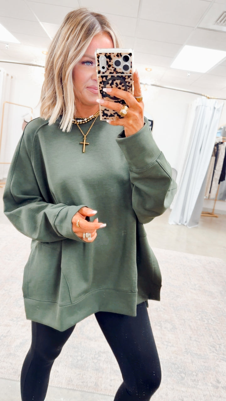 The Split Edge Pullover- Dark Olive