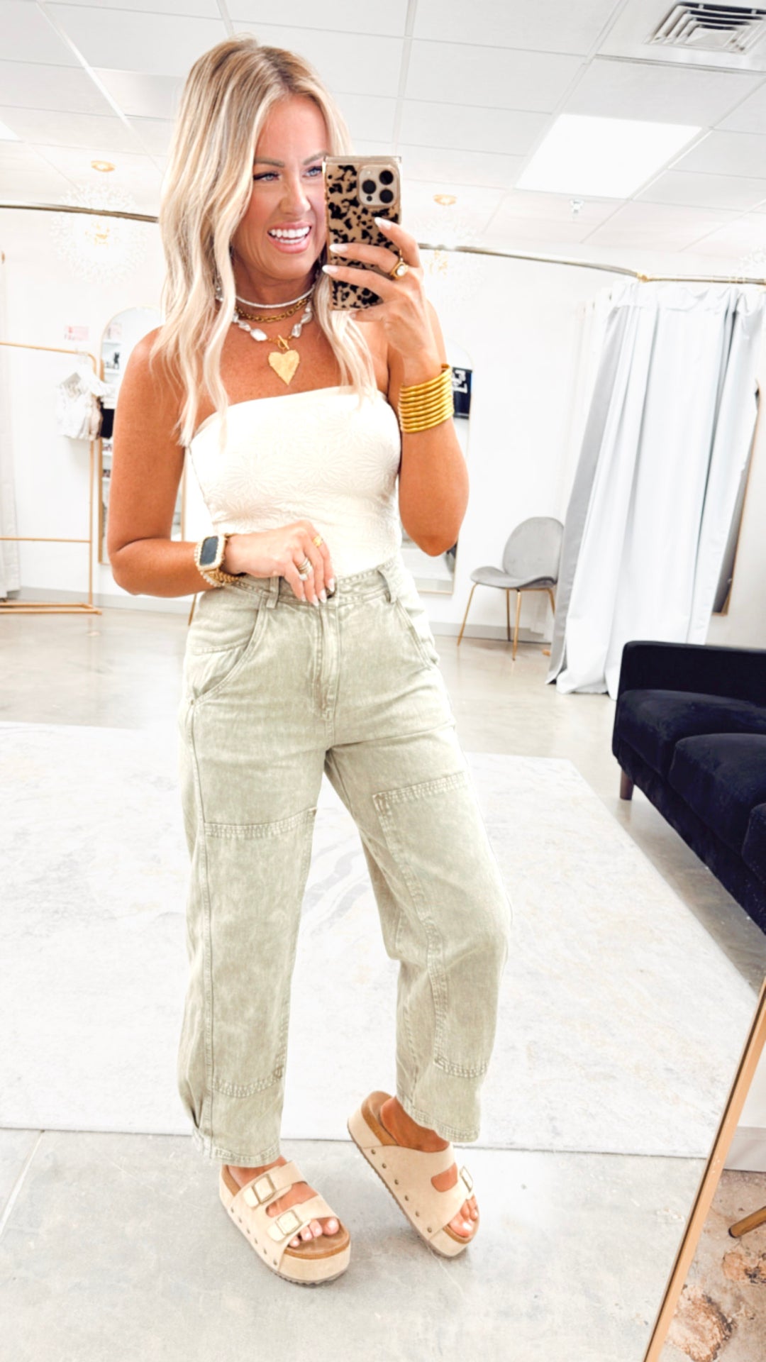 Olive Grove Mineral Wash Barrel Jeans