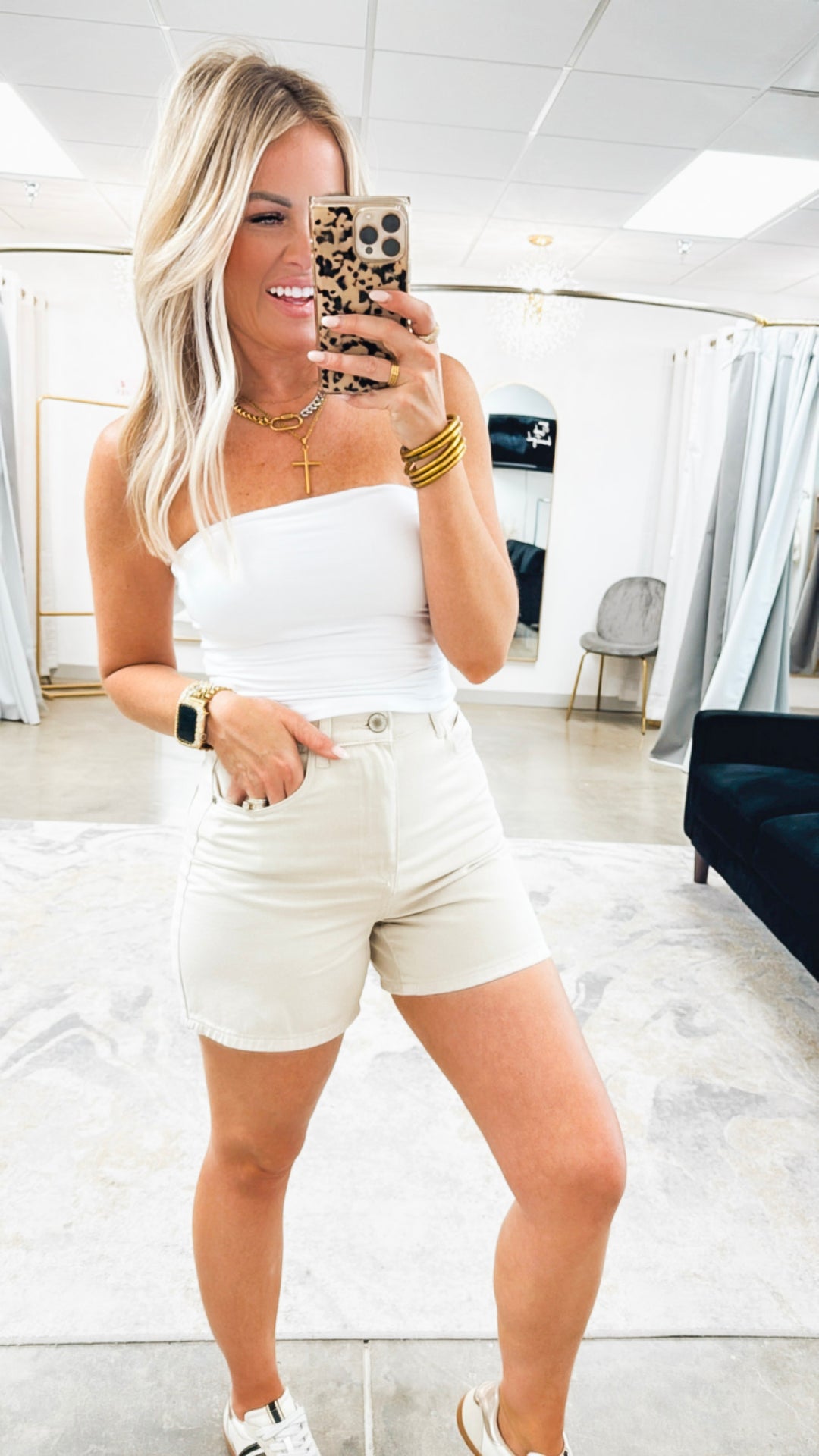 Classic Denim Mom Shorts-Stone