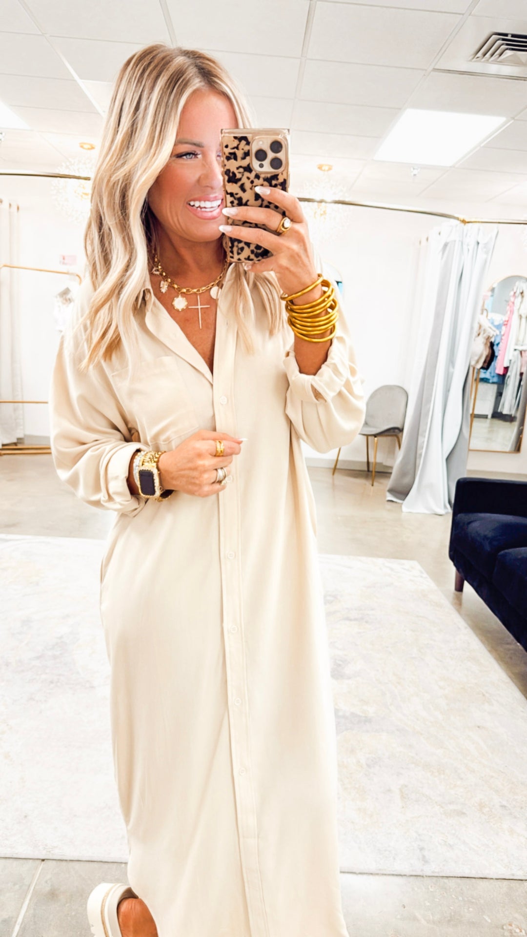 The Elle Oversized Midi Shirt Dress- Taupe