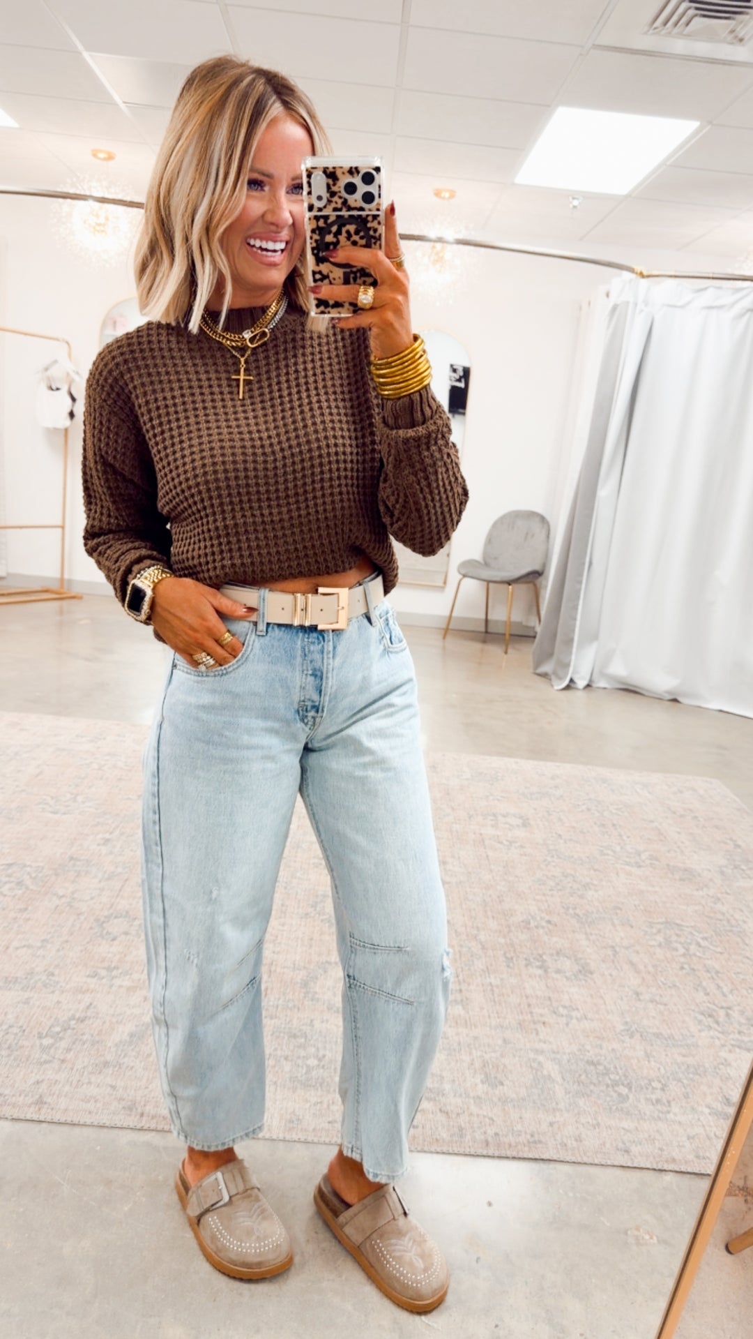 The Maren Hi-Low Waffle Knit-Brown