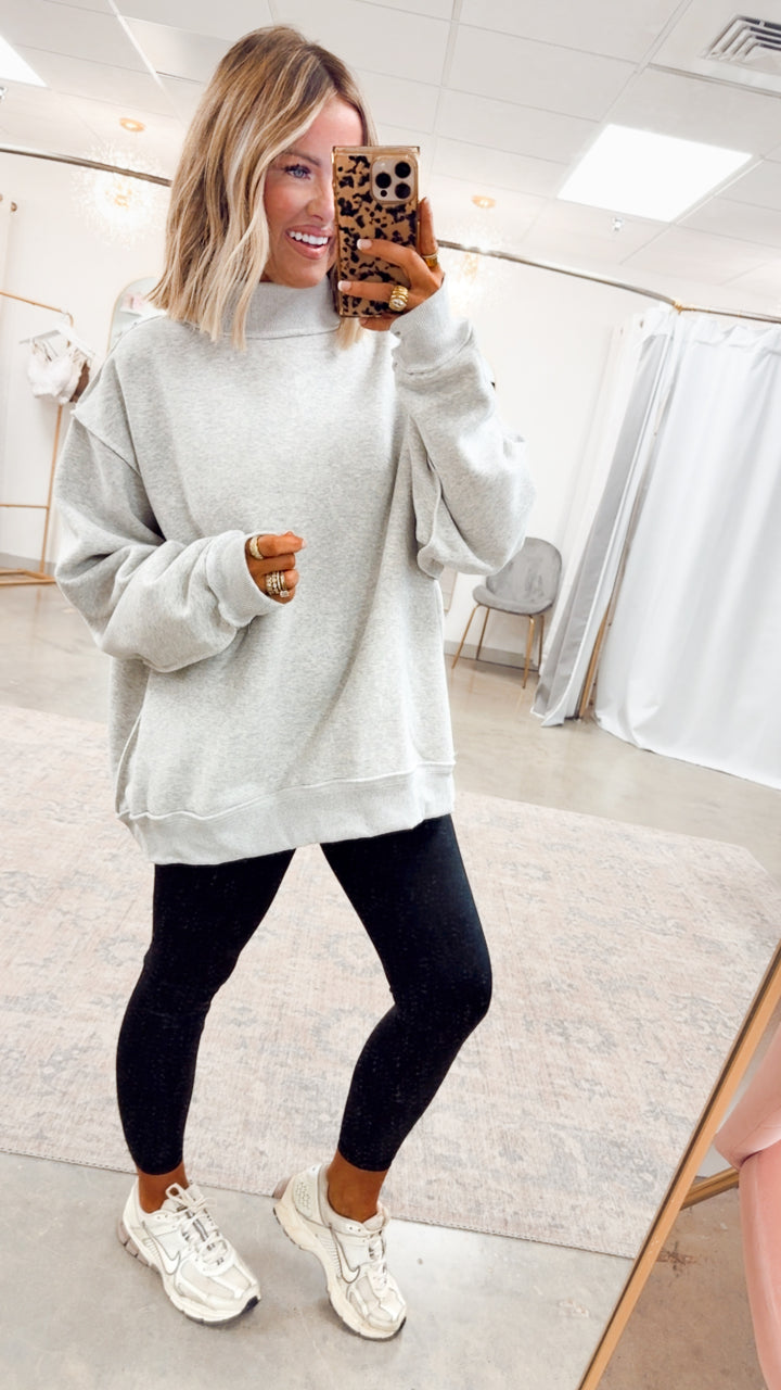 Heather Grey Reversible Mock Neck Sweatshirt