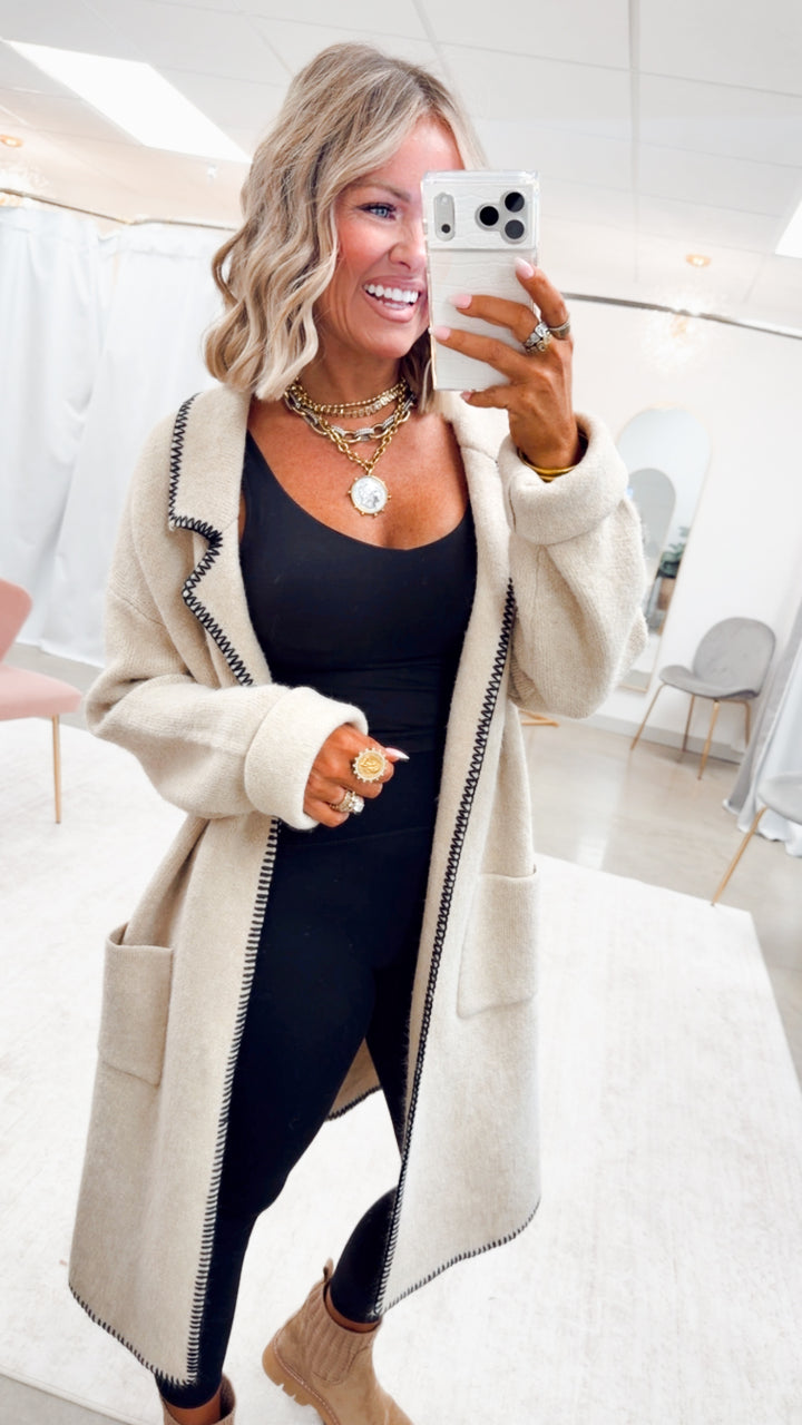 Whitley Whipstitch Cardigan-Oatmeal