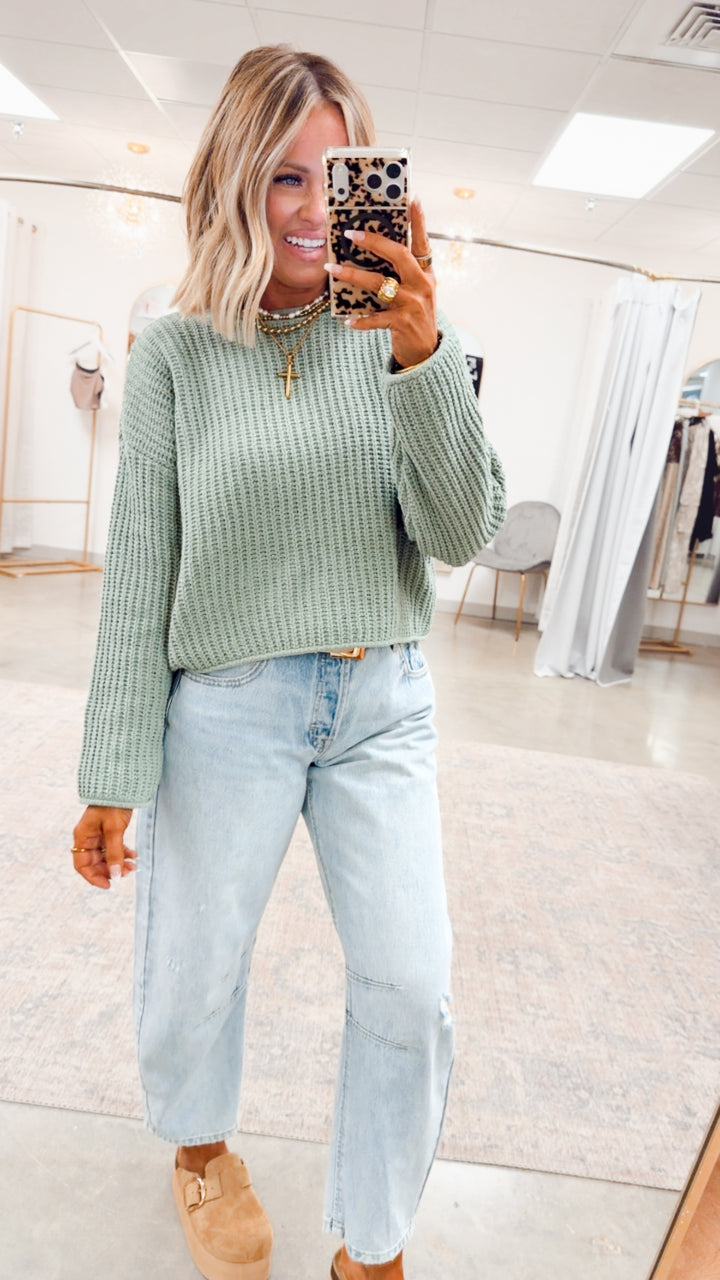 Bella Rolled Edge Sweater-Sage