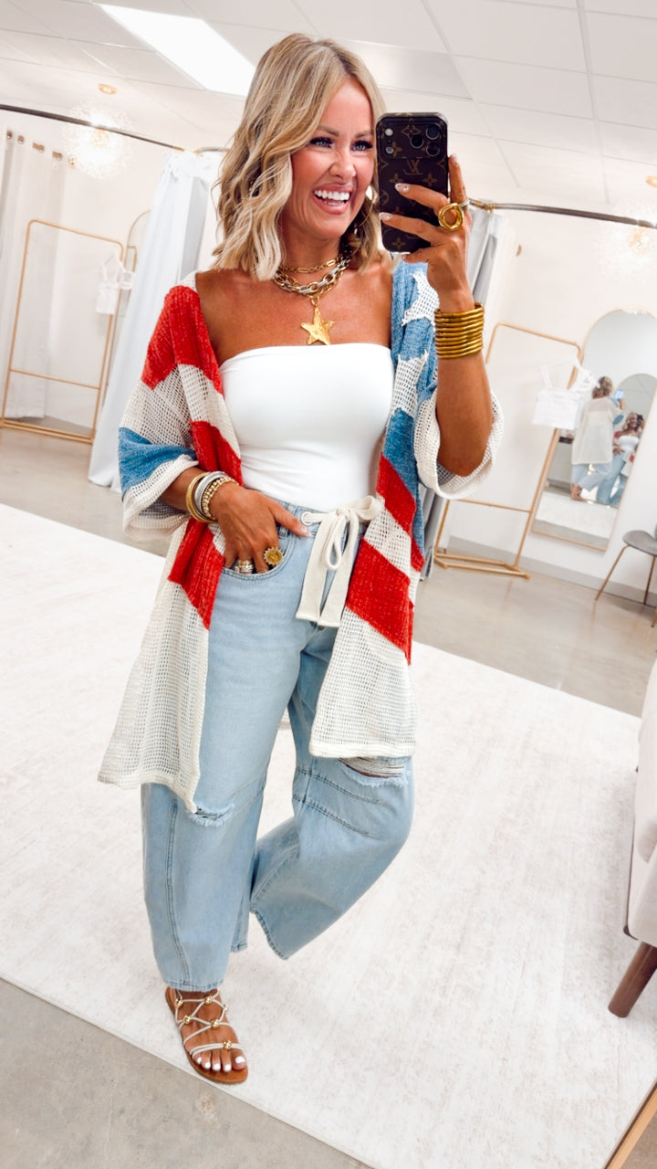 Emmie Eyelet Belted Barrel Jeans