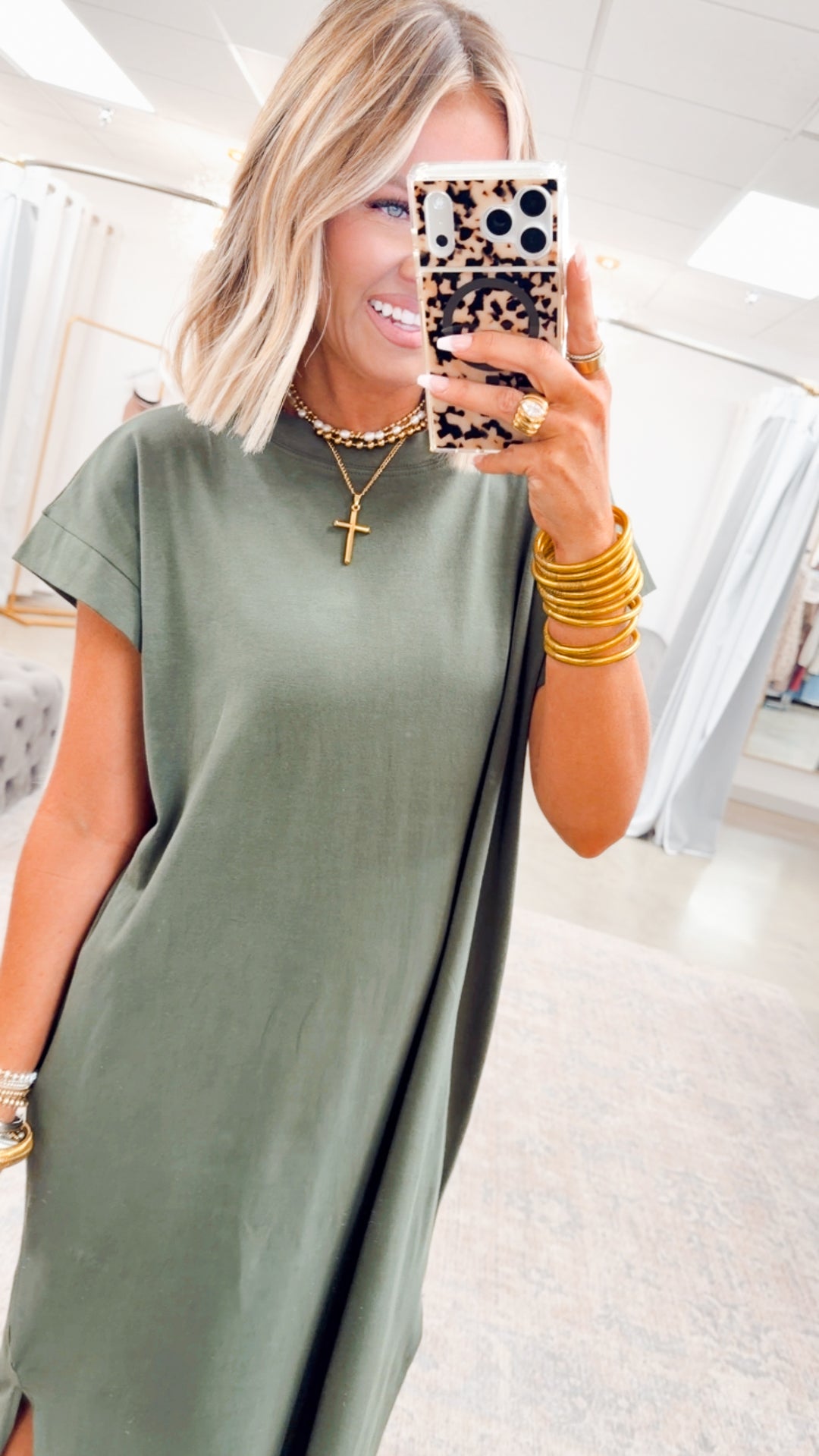 The Brynn Cotton Midi Dress- Olive