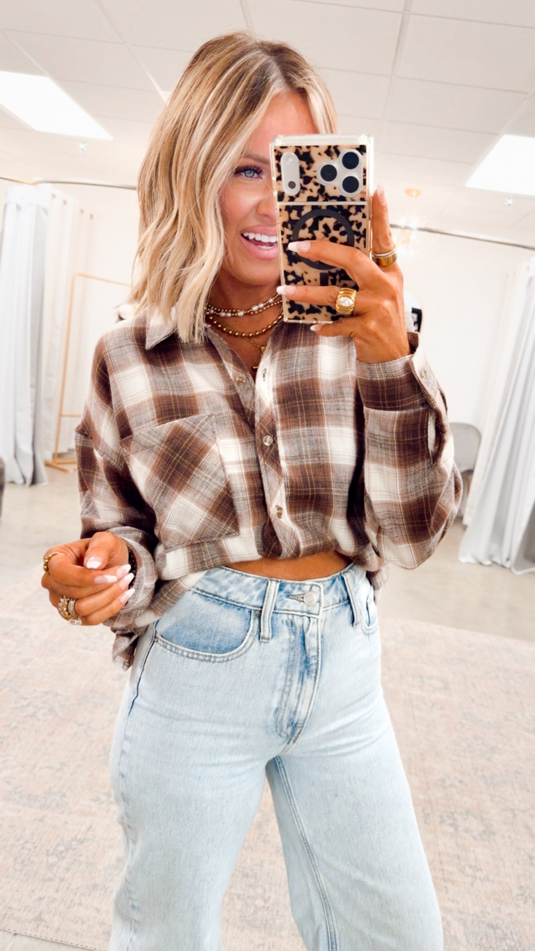 Brown Cozy Plaid Flannel Button-Up