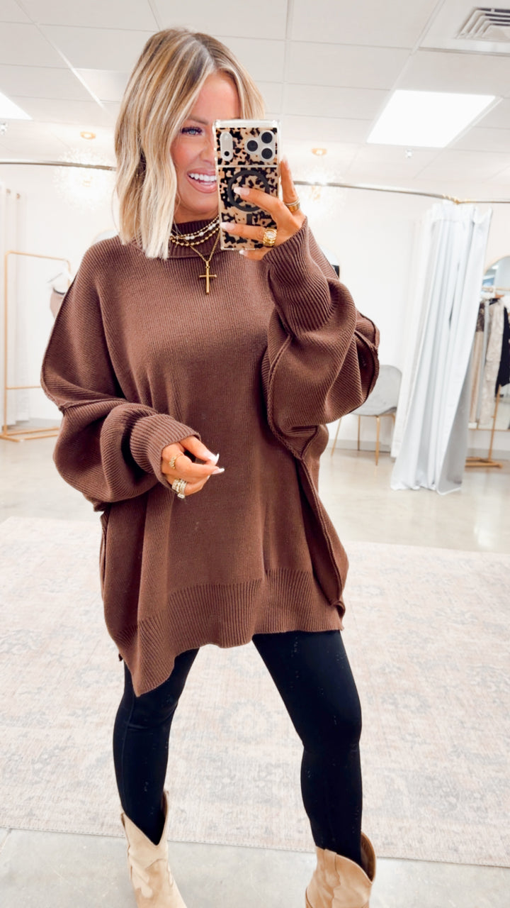 Brown Chill Mock Neck Sweater