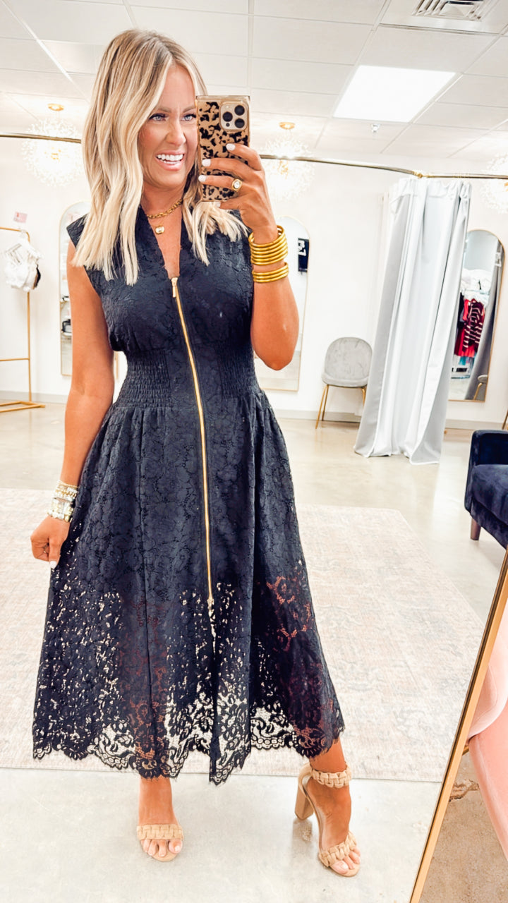 Jackie Lace Midi Dress-Black
